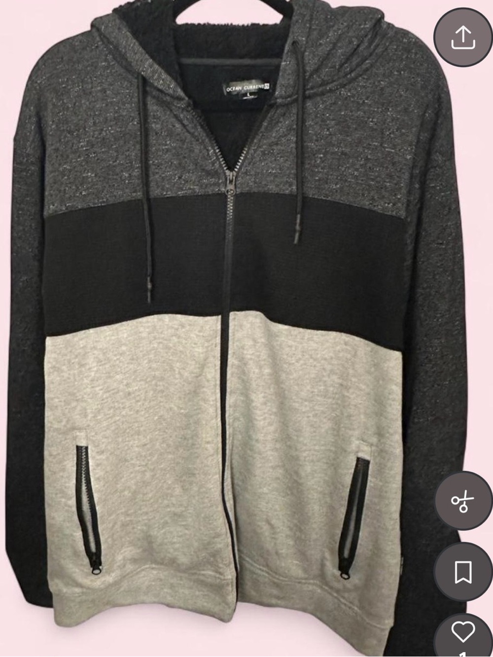 Ocean Current Men’s Colorblock Zip Hoodie in Gray and Black